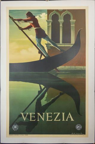 1951 Venezia by Cassandre Venice Italy Gondolier ENIT