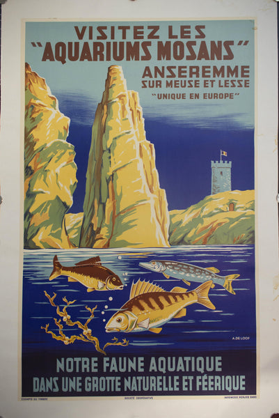 1948 Visitez Les Aquariums Mosans by A. De Loof - Golden Age Posters