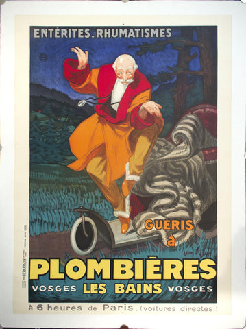 1931 PLOMBIERES LES BAINS ENTERITES - RHUMATISMES GUERIS-VOSGES by Jean d' Ylen - Golden Age Posters