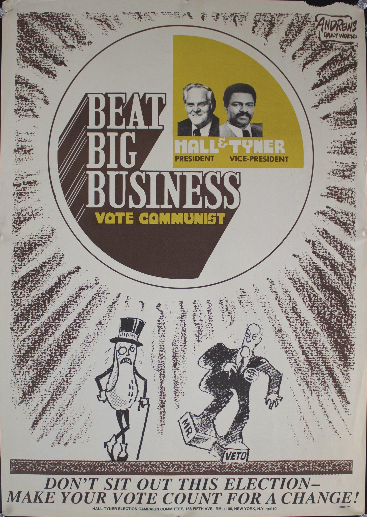1976 Beat Big Business | Vote Communist | Hall & Tyner | Andrew's Daily World - Golden Age Posters