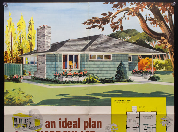 1954 Weyerhaeuser 4-Square Home Plan Service Poster No. 6112 Atomic Age Vintage