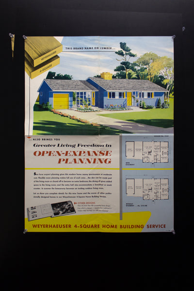 1954 Weyerhaeuser 4-Square Home Plan Service Poster No. 5155 Atomic Age Vintage