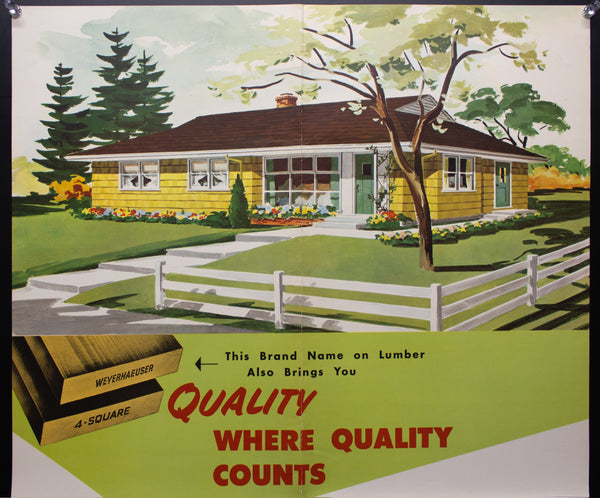 1954 Weyerhaeuser 4-Square Home Plan Service Poster No. 5151 Atomic Age Vintage