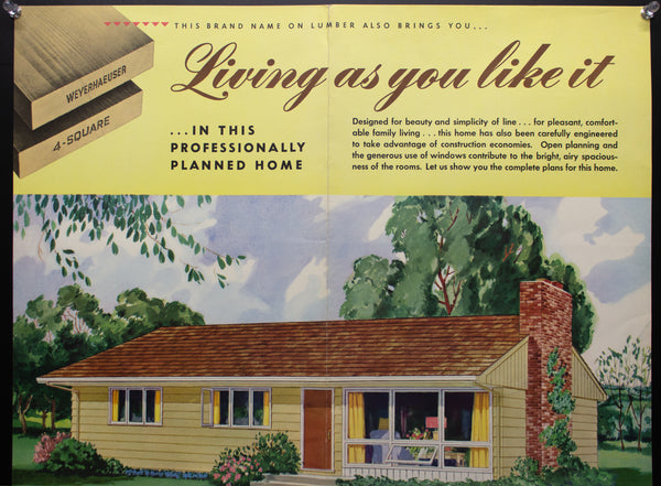 1954 Weyerhaeuser 4-Square Home Plan Service No. 5154 Atomic Age Small House
