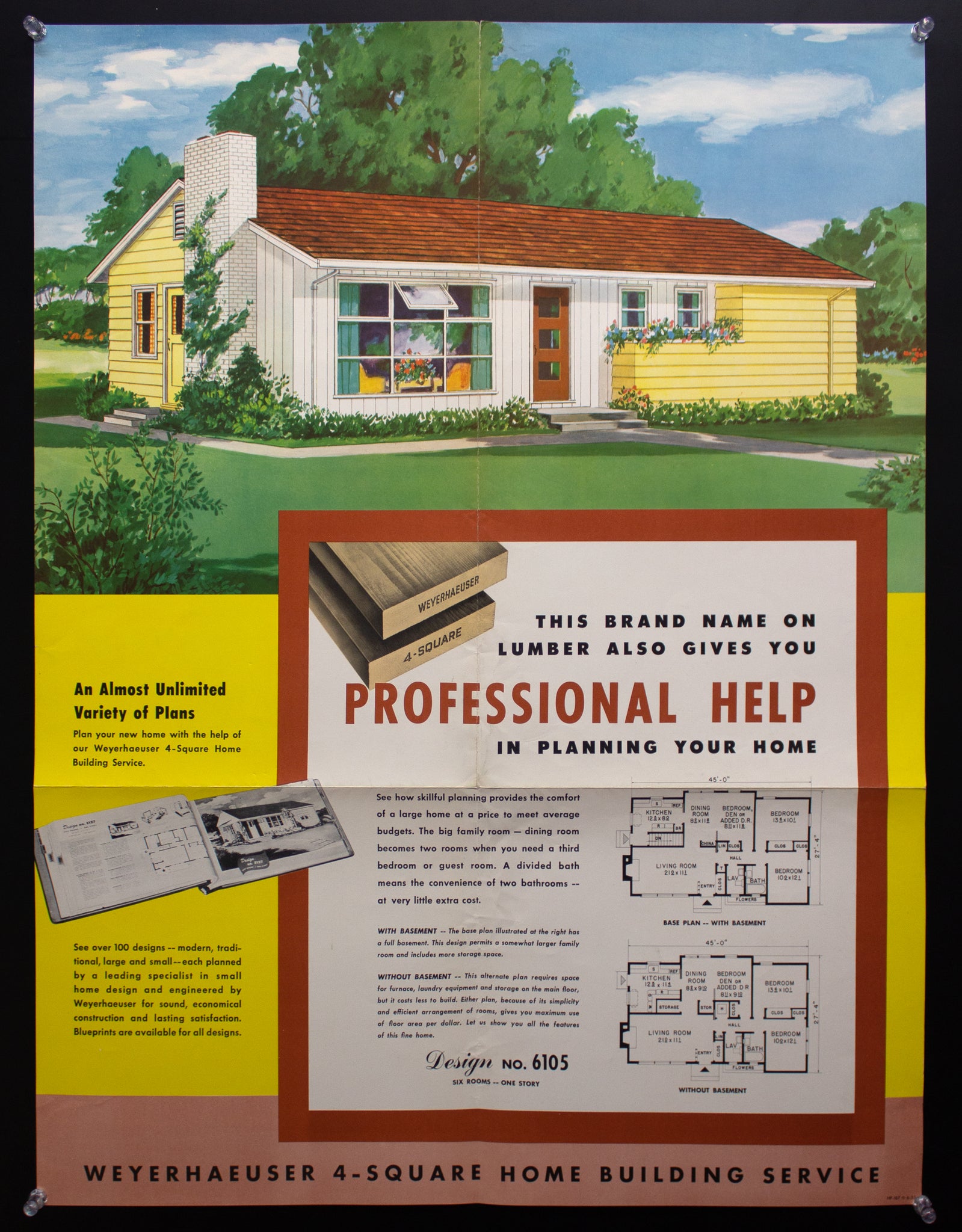 1953 Weyerhaeuser 4-Square Home Plan Service No. 6105 Six Rooms One Story