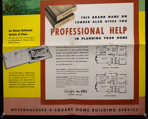 1953 Weyerhaeuser 4-Square Home Plan Service No. 6105 Six Rooms One Story