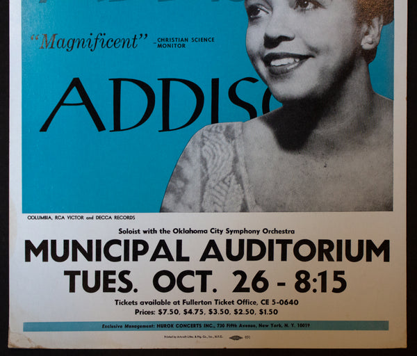 1965 Adele Addison Opera Soprano Oklahoma City Symphony Window Card Poster