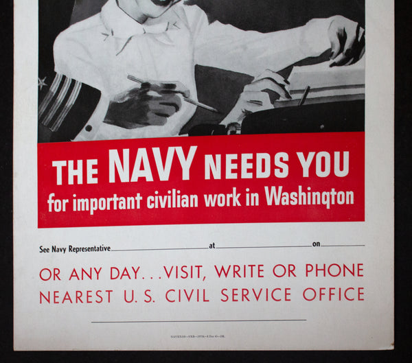 1943 Stenographers Typists Clerks The NAVY Needs You WWII Civilian Recruiting
