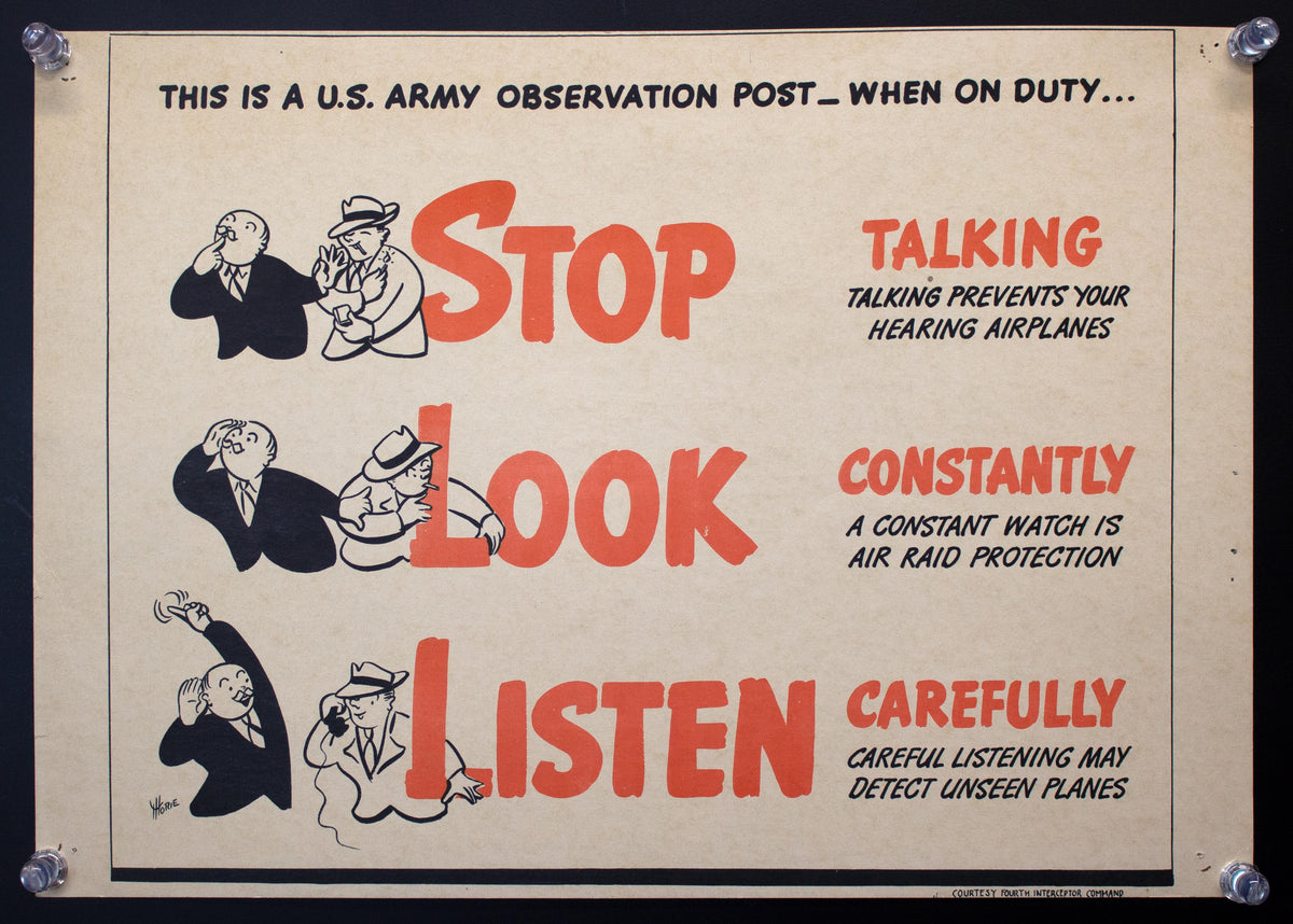 c.1942 Stop Look Listen Fourth Interceptor Command Poster WWII Vintage ...