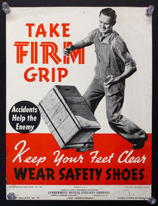 c.1942 Take Firm Grip Accidents Help The Enemy Workplace Safety WWII Photomontage