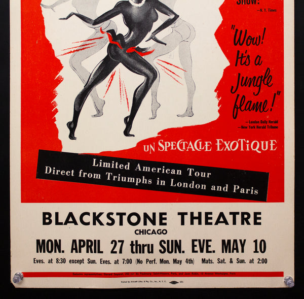 1953 Ballets Africains de Keita Fodeba Chicago Window Card African Dance