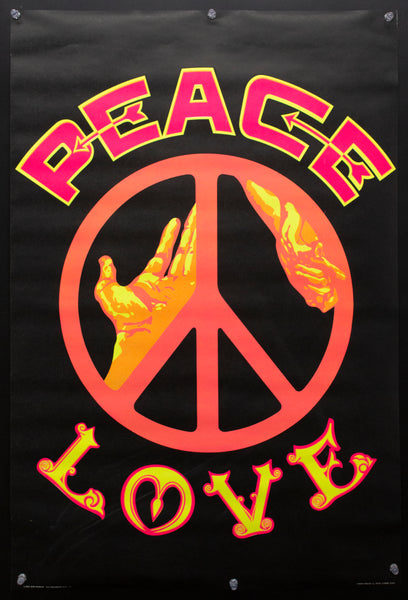 1970 Peace Love Screen Printed Blacklight by Don Morgan Vintage Original