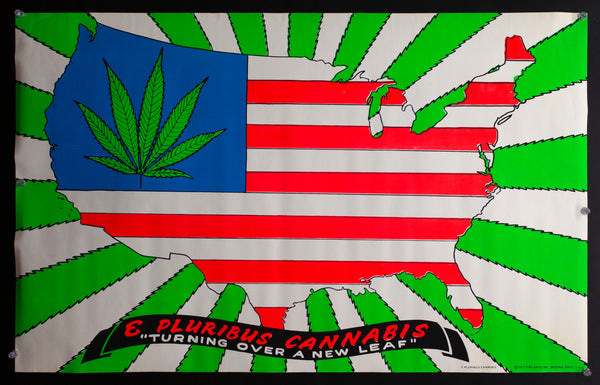 1971 E Pluribus Cannabis American Flag Blacklight Marijuana Pro Arts