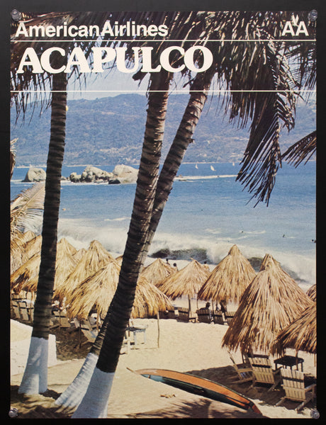 c.1970s American Airlines Acapulco Mexico Beach Umbrellas