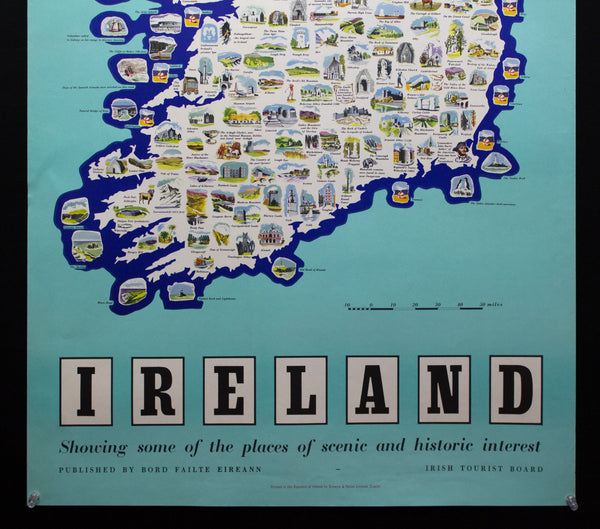 c.1956 Ireland Pictorial Map Travel Poster Irish Tourist Board