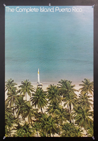 1976 Puerto Rico The Complete Island Sail Boat Palm Tree Beach
