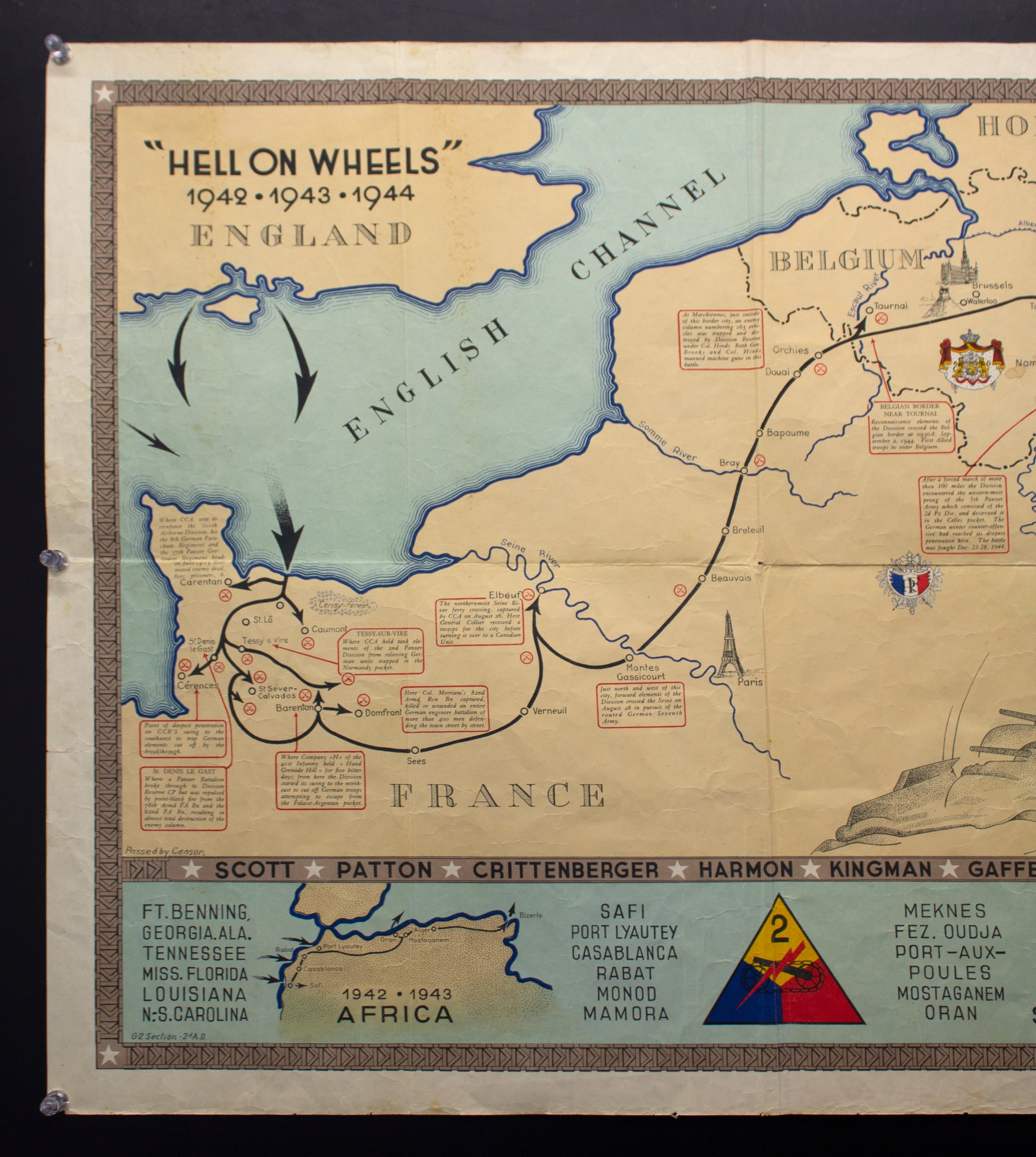 thumbnail image 2 of 2nd Armored Division 'Hell On Wheels' Military Map Print - WWII Axis War Reproduction 2 of 5
