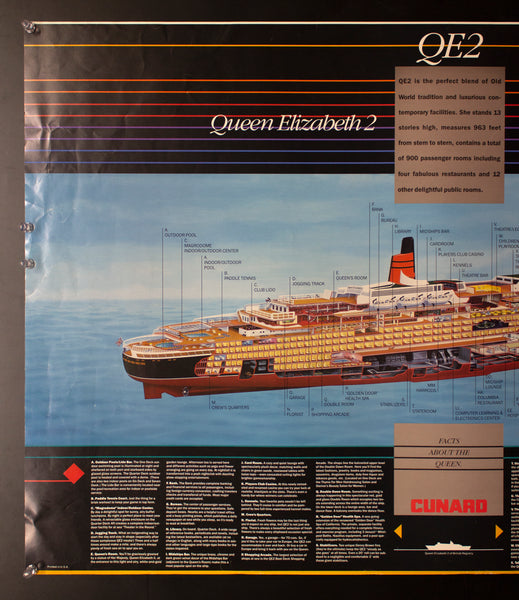 c.1978 Cunard Queen Elizabeth II QEII A City At Sea Ocean Liner Cutaway View
