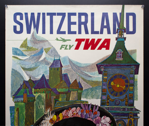 c.1960s Switzerland Fly TWA by David Klein