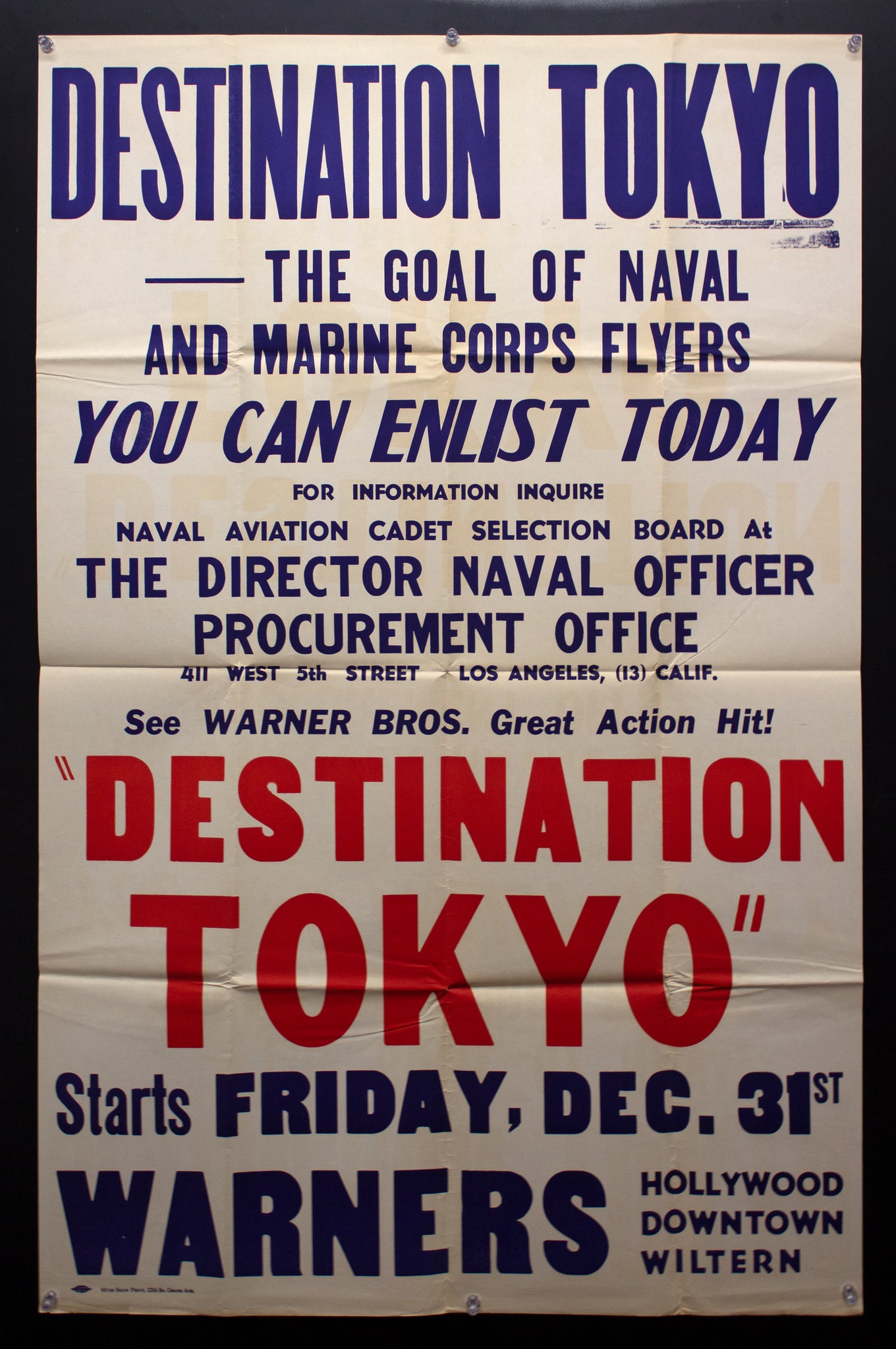 1943 Destination Tokyo Movie Tie In Marine Corps Naval Aviation Recruiting WWII