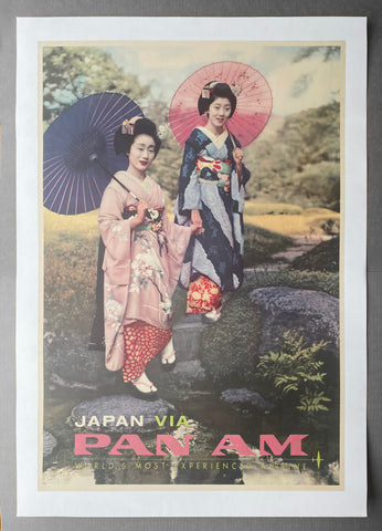 c.1960 Japan Via Pan Am World's Most Experienced Airline Geisha Women Kimonos