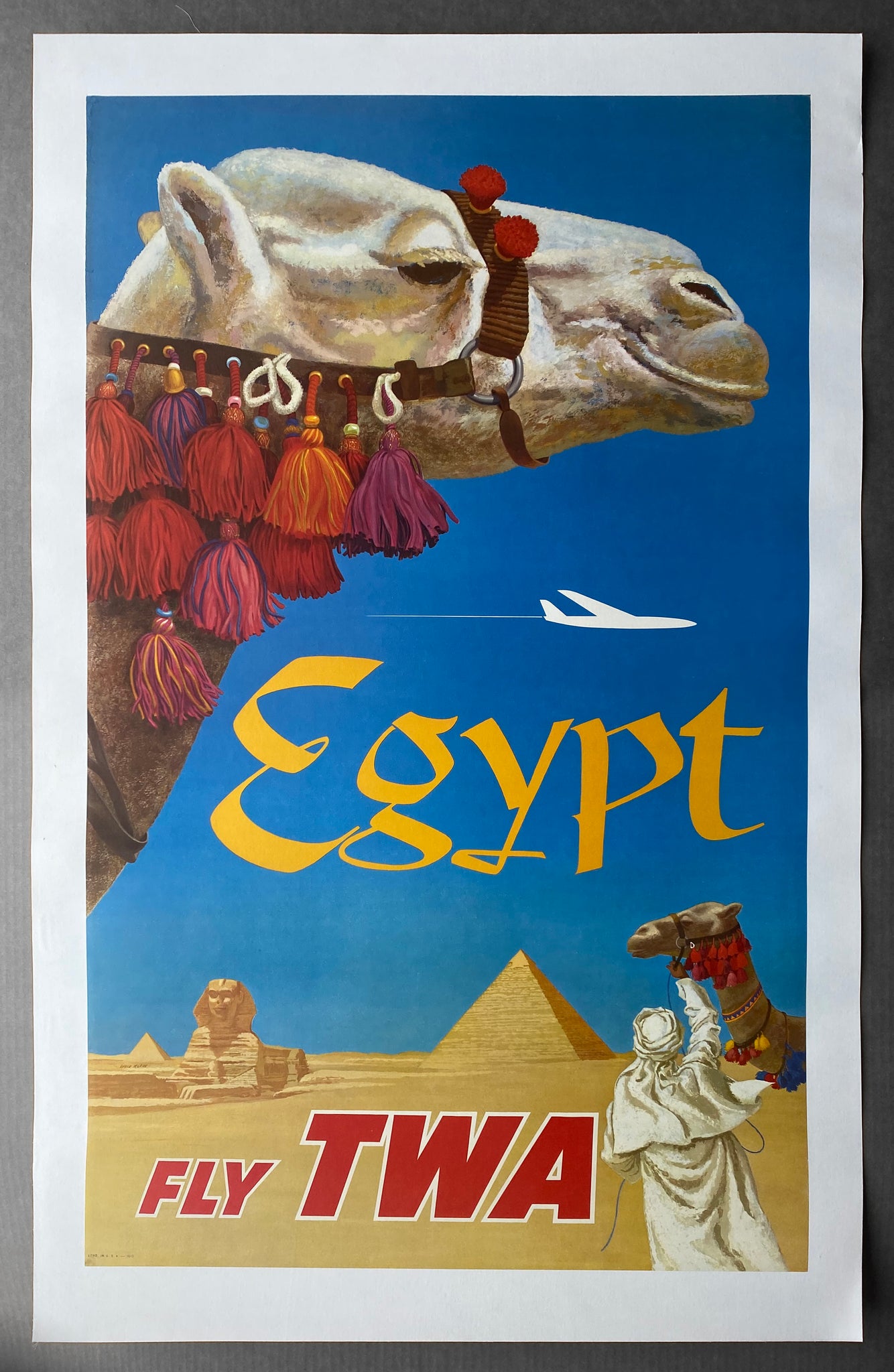 c.1950s Fly TWA Egypt David Klein Vintage Original Great Pyramid Sphinx of Giza