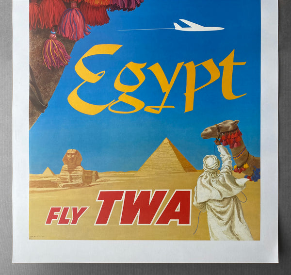 c.1950s Fly TWA Egypt David Klein Vintage Original Great Pyramid Sphinx of Giza