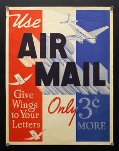 c.1930s Use Airmail Only 3¢ More Cents Art Deco Modern Style