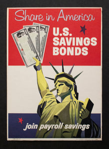 1957 SHARE in AMERICA with U.S. SAVINGS BONDS Countertop Poster Sign
