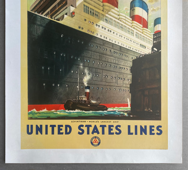 c.1928 To Europe United States Lines SS Leviathan by R.S. Pike