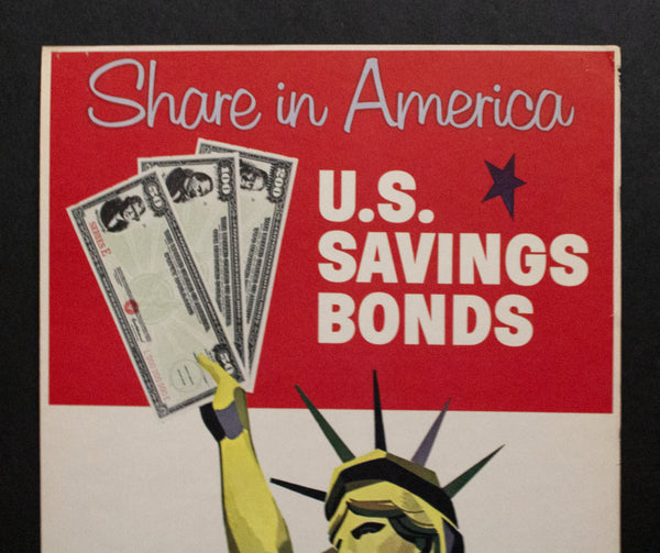 1957 SHARE in AMERICA with U.S. SAVINGS BONDS Countertop Poster Sign