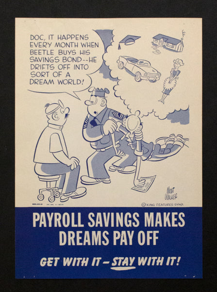 1956 Beetle Baily US Treasury Payroll Savings Poster by Mort Walker Vintage