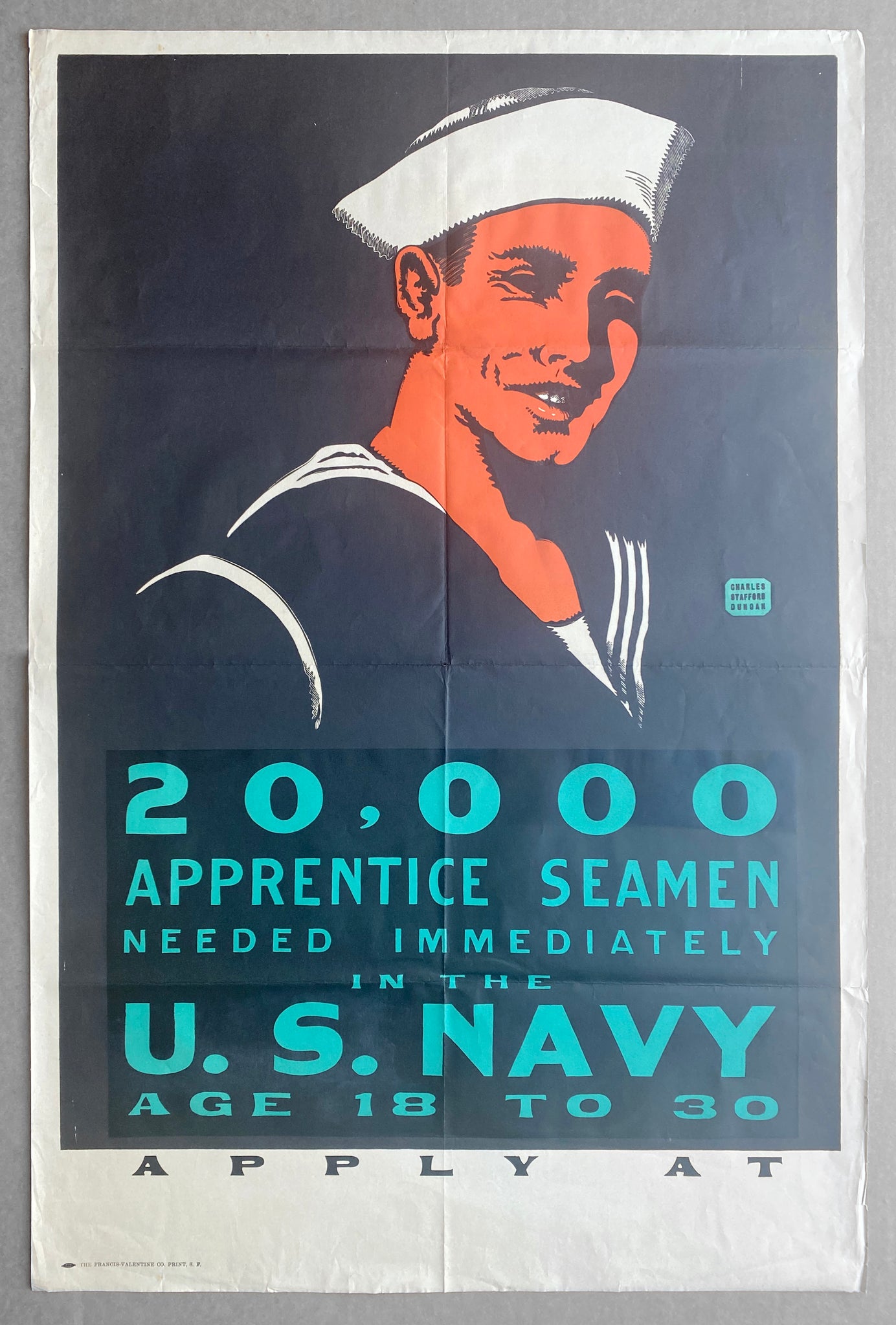 c.1917 20,000 Apprentice Seaman Needed US Navy Charles Stafford Duncan WWI