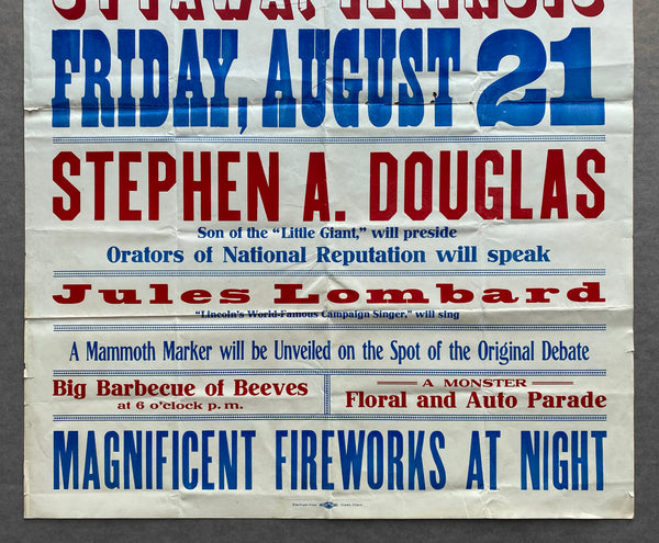 1908 Lincoln Douglas Debates Semi-Centennial Celebration Broadside Ottawa Illinois