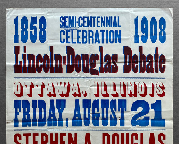 1908 Lincoln Douglas Debates Semi-Centennial Celebration Broadside Ottawa Illinois