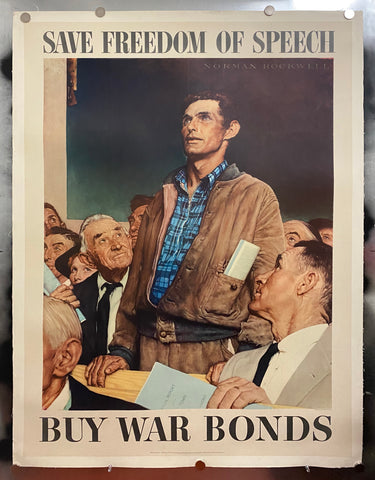 1943 Save Freedom of Speech Buy War Bonds Norman Rockwell Four Freedoms 56 x 40