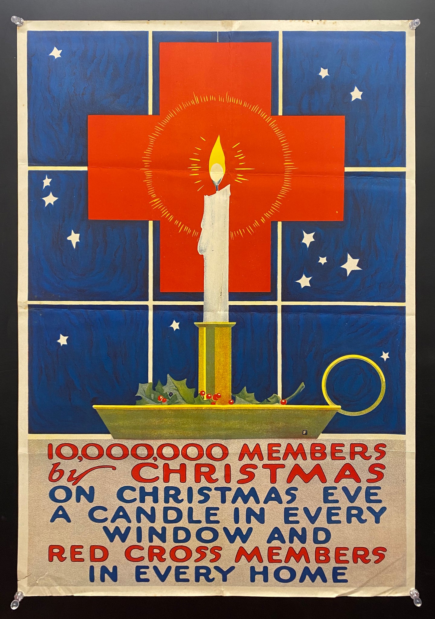 c.1918 10,000,000 Members by Christmas Red Cross Candle in Window WWI