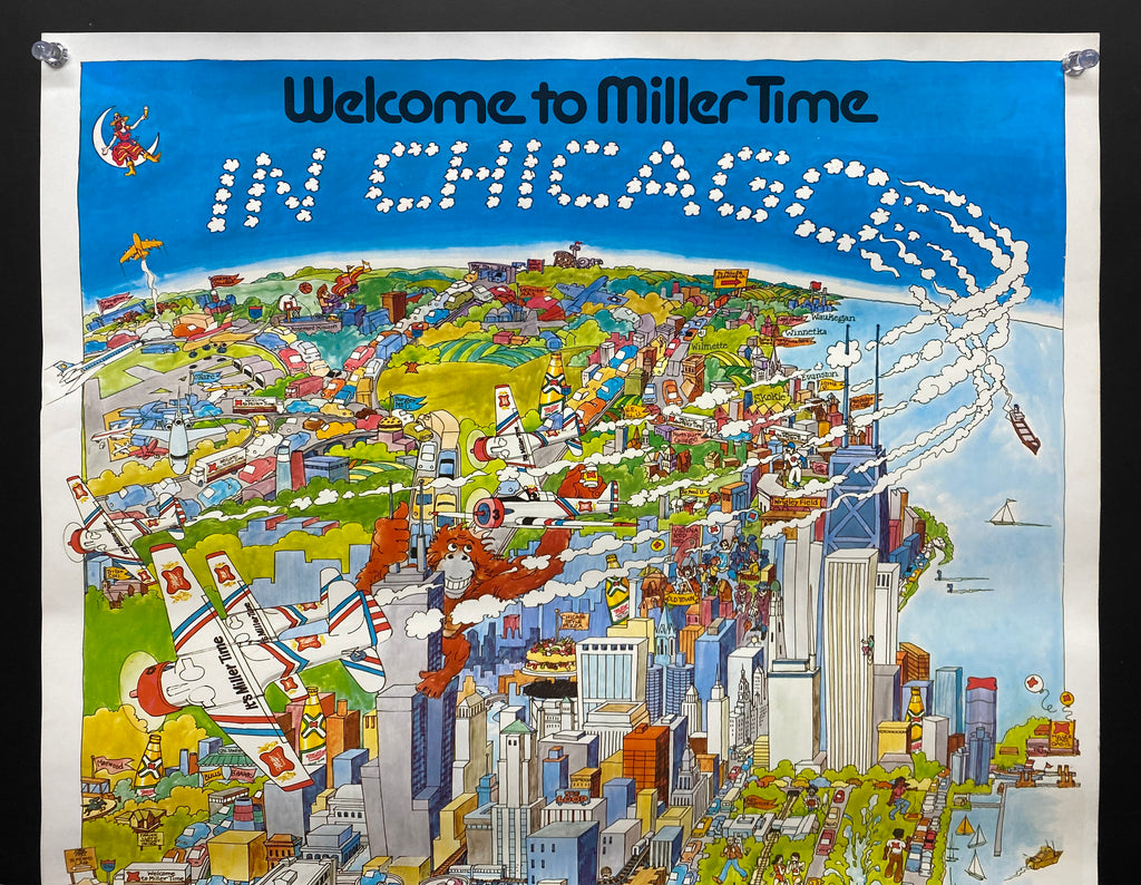 1982 Welcome To Miller Time In Chicago Pictorial Map Poster Vintage 1982-welcome-to-miller-time-in-chicago-pictorial-map-poster-vintage