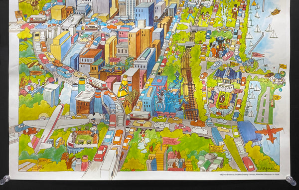 1982 Welcome To Miller Time In Chicago Pictorial Map Beer Vintage