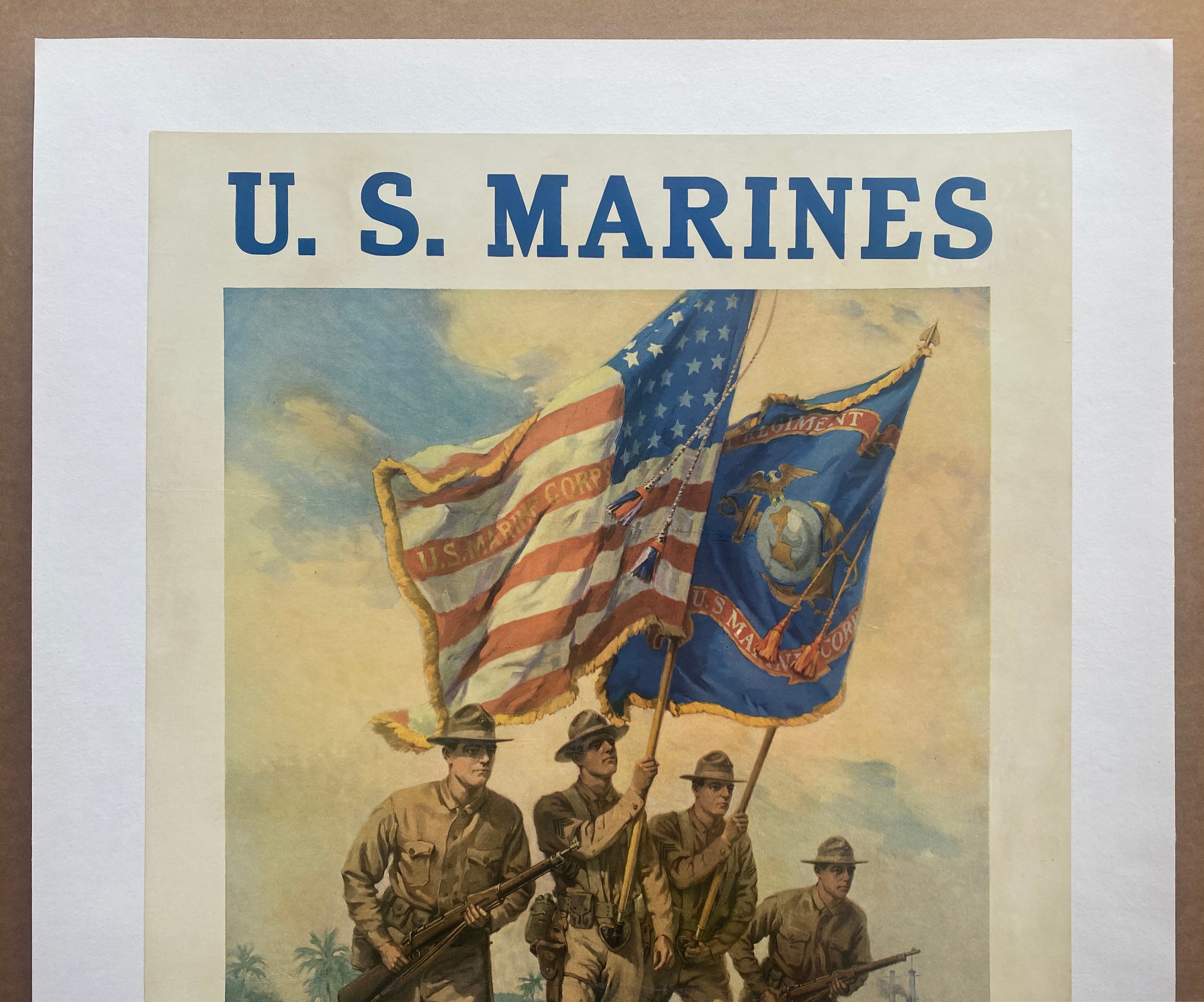 c.1917 U.S. MARINES Three-In-One Service Land Sea Sky Poster San
