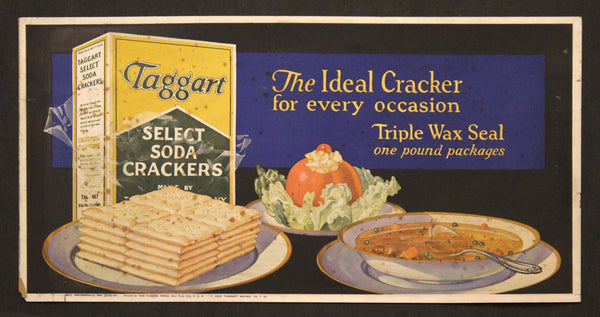 1923 Taggart Baking Company Select Soda Crackers Trolley Car Sign Indianapolis