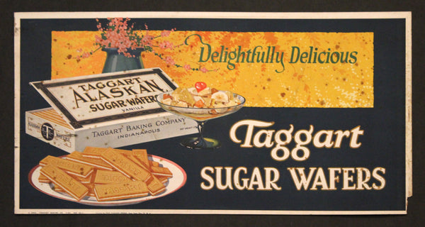 1924 Taggart Baking Company Sugar Wafer Cookie Trolley Car Sign Indianapolis