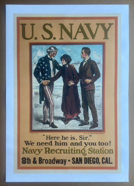 c.1917 Here He Is Sir Uncle Sam U.S. Navy Recruiting Charles Dana Gibson San Diego