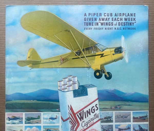 1940 Wings of Destiny Cigarette Co Piper Cub Airplane Cigarette Promo Standee Sign