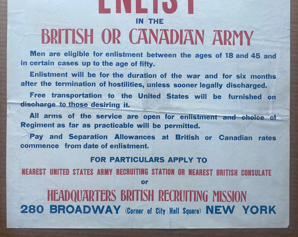 c.1917 British Subjects It Is Your Duty to Enlist in British or Canadian Army WWI