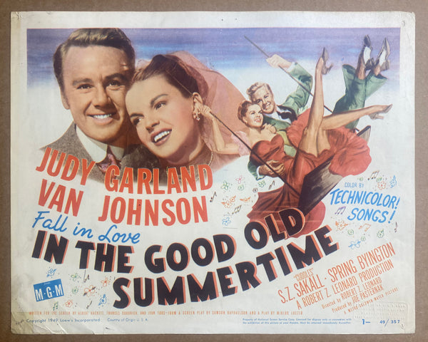 1949 In The Good Old Summertime Title Lobby Card Judy Garland MGM Vintage Original