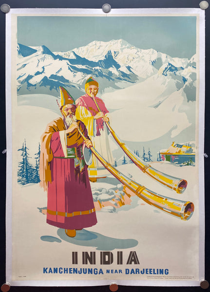 c.1950s India Kangchenjunga near Darjeeling by Sikh Artist Sobha Singh Himalayas