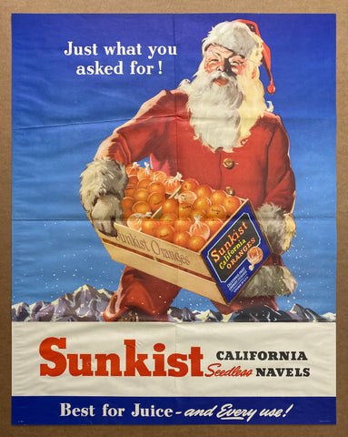 c.1950 California Fruit Growers Sunkist Oranges Santa Claus Christmas Atomic Age