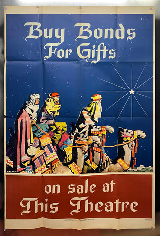 1945 Buy Bonds For Gifts On Sale At This Theater by Linn Ball Christmas WWII