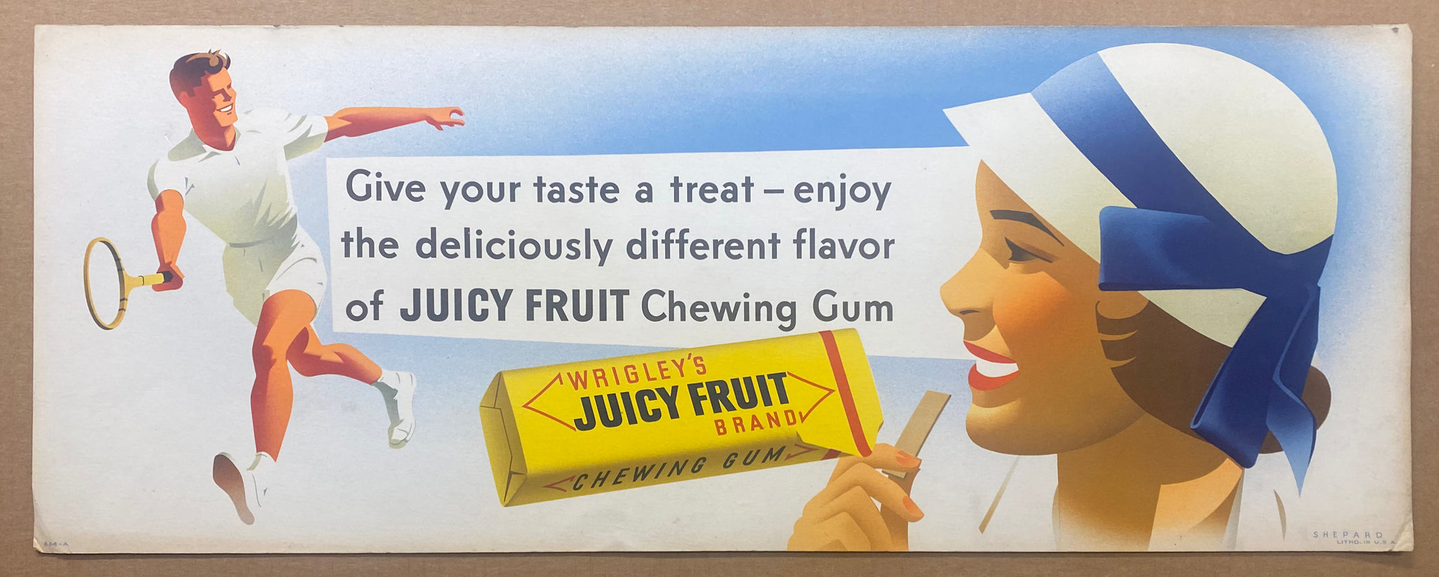 c.1930s Wrigley’s Juicy Fruit Chewing Gum Trolley Card Sign by Otis Shepard